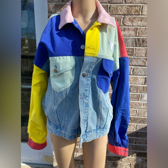 ASOSxGLAAD Colorblock Multicolor Denim Jacket with 1985 Patch Hippie Indie - Picture 6 of 14